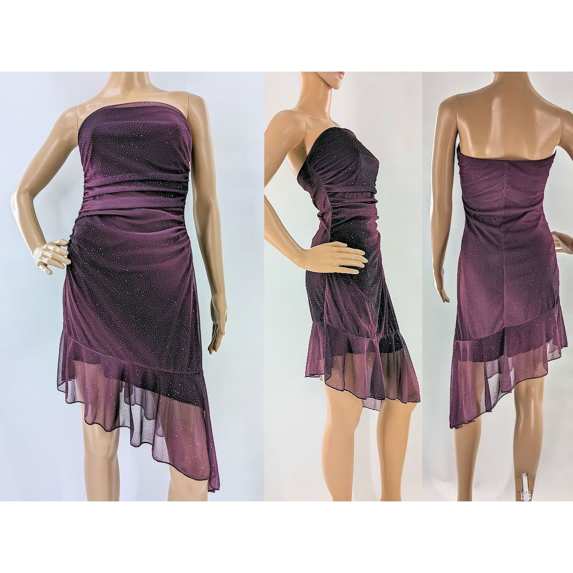 Lace panel purple ruffle trim sheath dress online