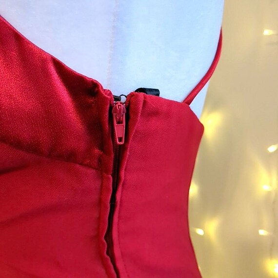 Vintage 90s Niki Livas Mini Dress Red Satin Rhine… - image 8