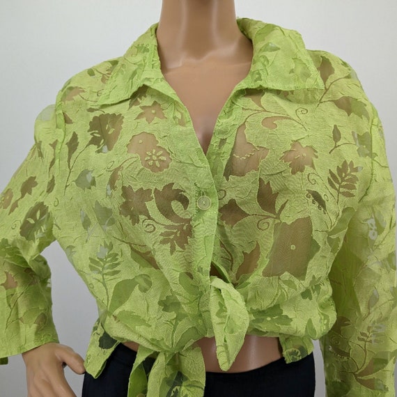 Vintage 2000s y2k Erin London Bright Green Shirt … - image 6