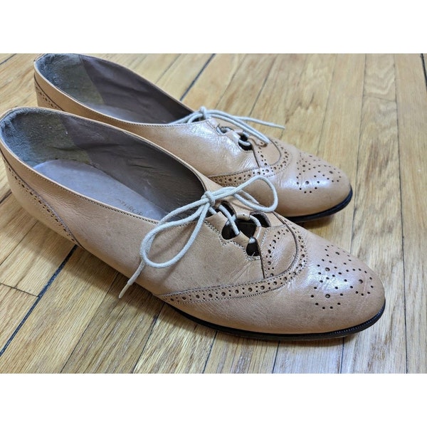 Vintage Woodward & Lothrop Leather Oxfords Brown Flats Lace Up Size 8.5