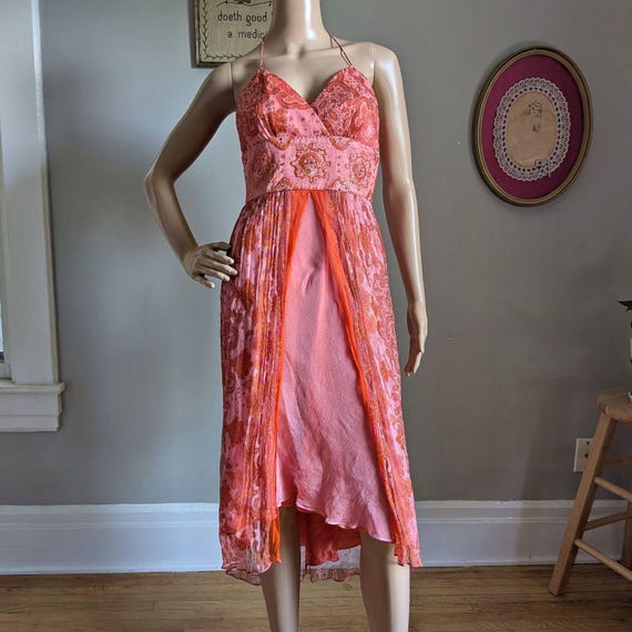 Vintage Y2K Laundry Silk Midi Dress Halter Paisley Fairycore Floral Pink  Size 2 - Etsy Israel