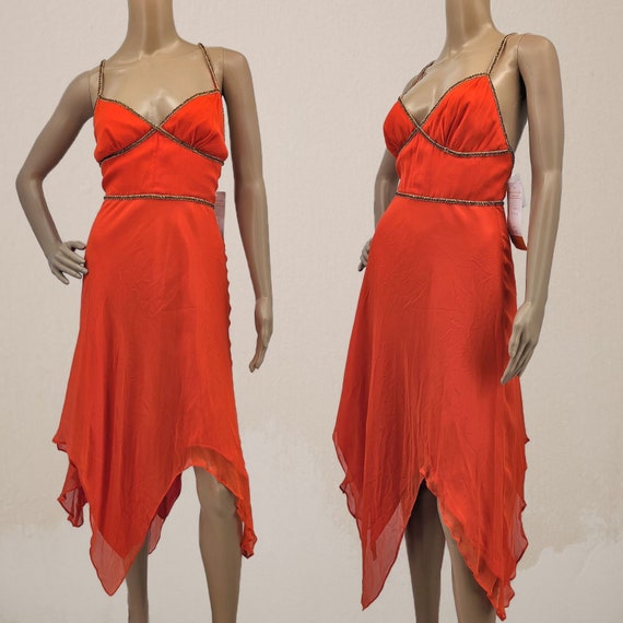 NWT Vintage y2k Dave & Johnny Midi Dress Orange F… - image 2