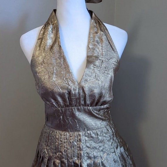 Vintage 90s Liz Claiborne Gold Dress Halter Maril… - image 2