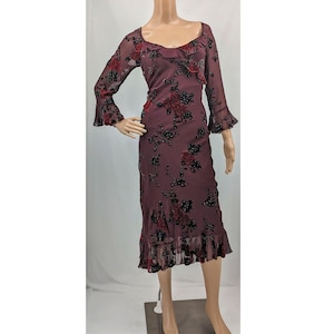 Vintage 1990s y2k Sue Wong Midi Dress Whimsygoth Floral Beaded Silk Fairy Size 2