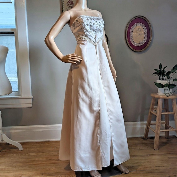 white christmas dresses Primavera 4519 Size 12 Ivory Blue Beaded Sequin Prom Dress main image 1