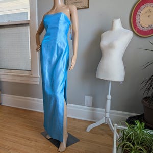 NWT Vintage 90s Faviana Strapless Prom Dress Blue Mermaid Rhinestone Slit Size 9