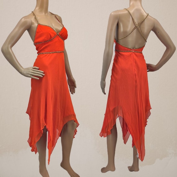 NWT Vintage y2k Dave & Johnny Midi Dress Orange F… - image 1
