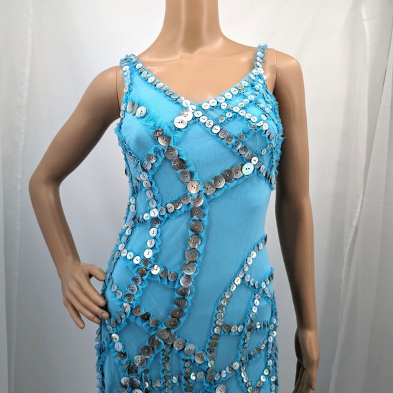 Vintage 2000s y2k Sue Wong Silk Dress Blue Fairyc… - image 10