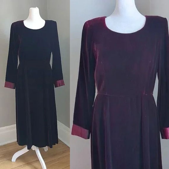 Vintage 90s Talbots Velvet Dress Midi Babydoll Ma… - image 1