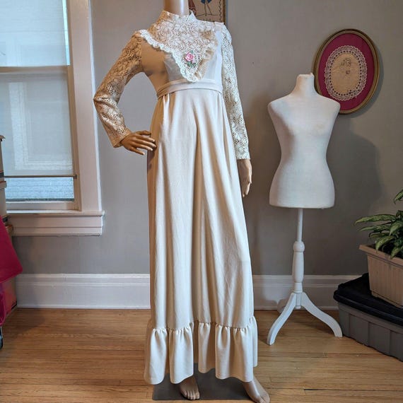 knee length dresses for ladies 70's Off White And Purple One Shoulder Ruffle Details Maxi Dress By JC –  Hamlets Vintage