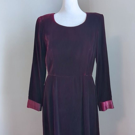 Vintage 90s Talbots Velvet Dress Midi Babydoll Ma… - image 4