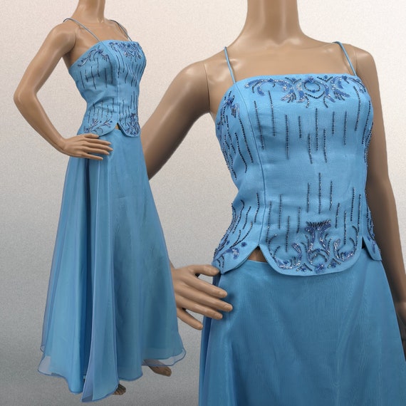 Vintage y2k Prom Dress 2 Piece Beaded Sequion Mer… - image 1