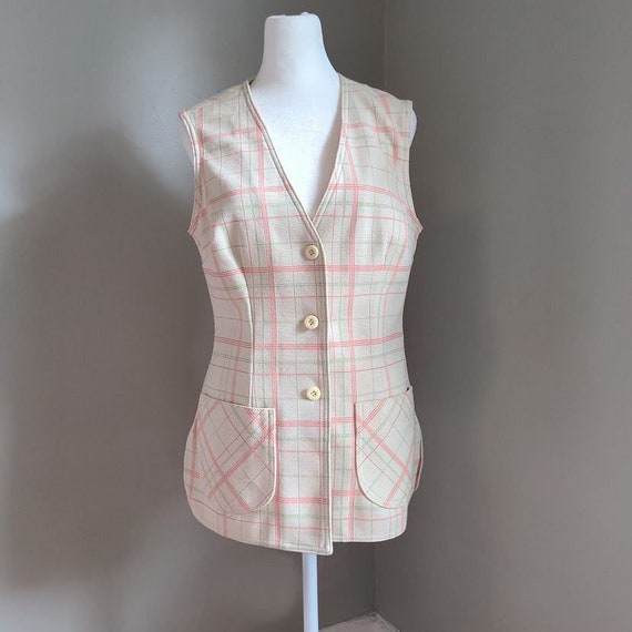 Vintage 60s Jantzen Vest Pink Plaid Knit 1960 Mod… - image 1