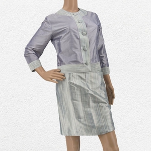 Vintage 90s Sansappelle Jacket and Skirt Set Purple Silk Striped Size 6-8