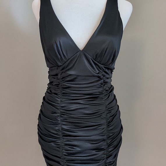 Vintage Y2K Halter Dress Ruched Bodycon Black Tig… - image 4