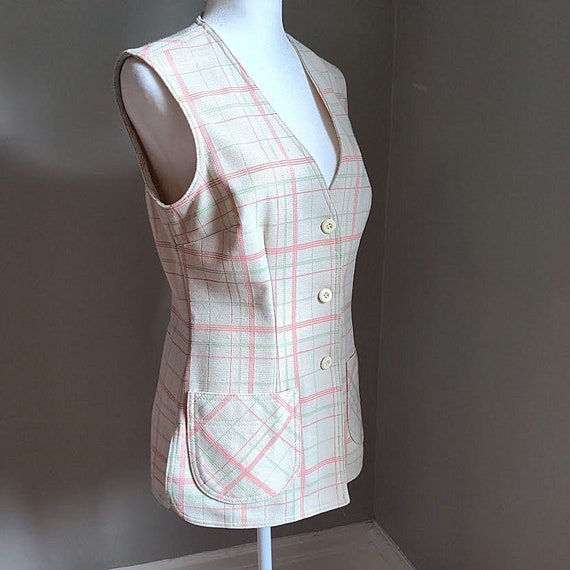 Vintage 60s Jantzen Vest Pink Plaid Knit 1960 Mod… - image 3