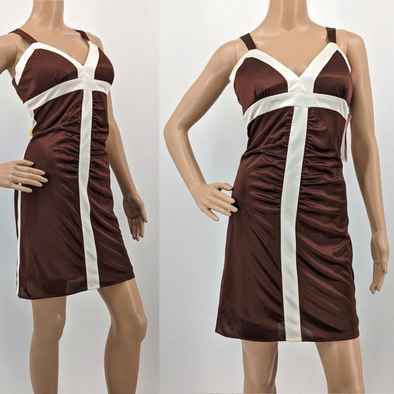 NWT Vintage y2k Morgan & Co Mini Dress Brown Ruch… - image 1