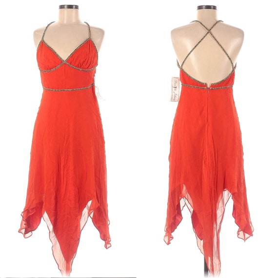NWT Vintage y2k Dave & Johnny Midi Dress Orange F… - image 3