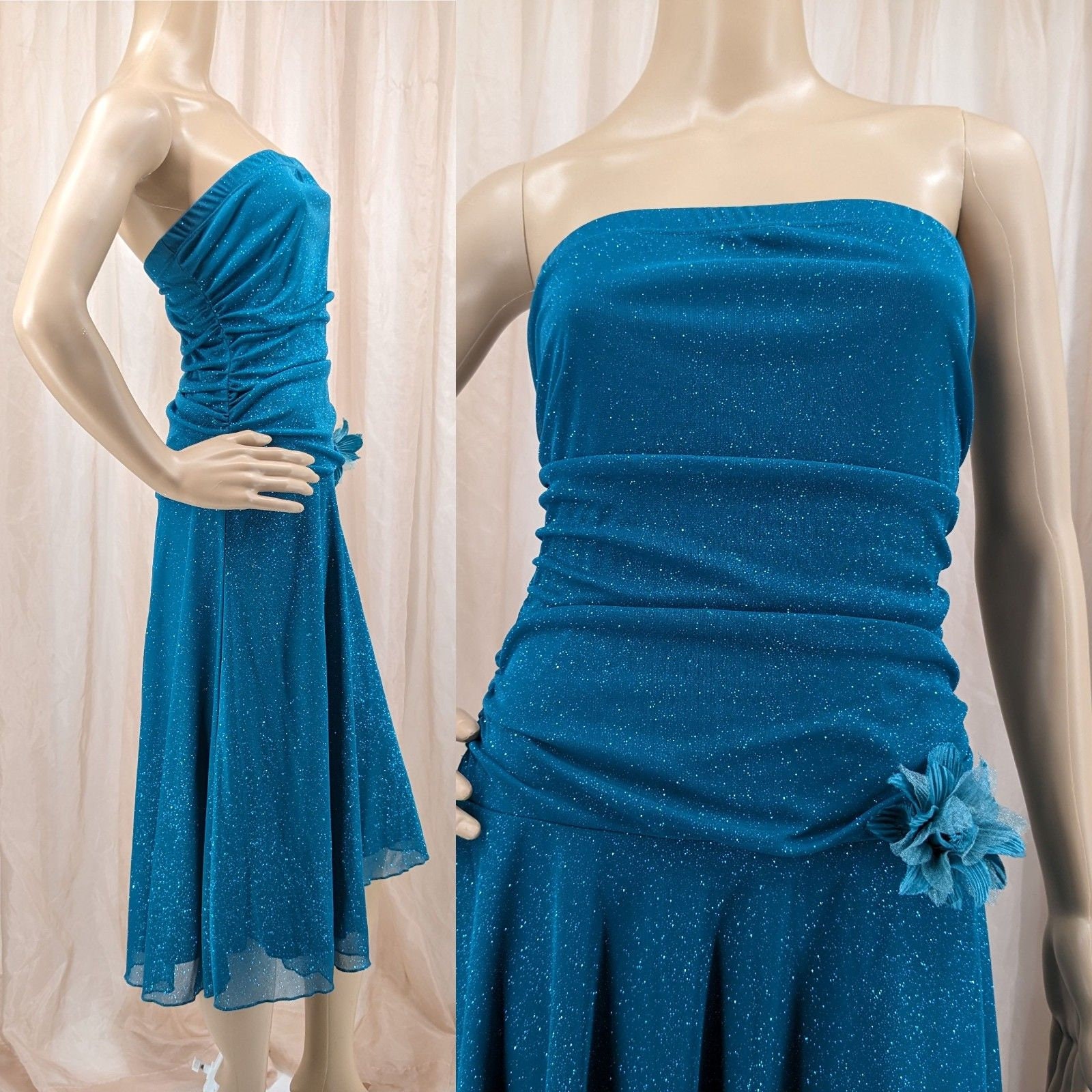 季節のおすすめ商品 Vintage Y2k Waist Drop Glitter Blue Dress Strapless Rox Ruby One Piece