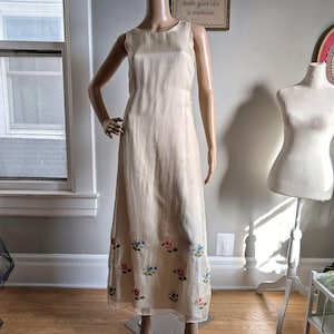 Vintage 90s Laura Ashley Silk Maxi Dress Floral Embroidery Shift Cottagecore 6