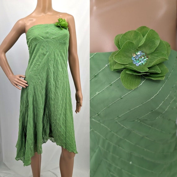 Vintage y2k Nikki Mac Strapless Dress Green Beaded