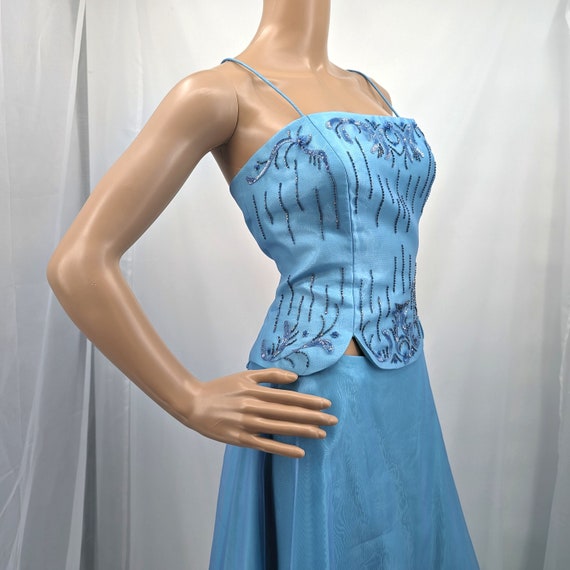Vintage y2k Prom Dress 2 Piece Beaded Sequion Mer… - image 3