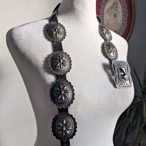 Antique Coin Ingot Silver Concho Belt Second Phase Navajo Handmade Leather VTG