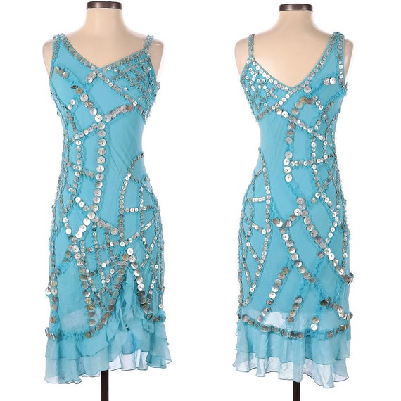 Vintage 2000s y2k Sue Wong Silk Dress Blue Fairyc… - image 3