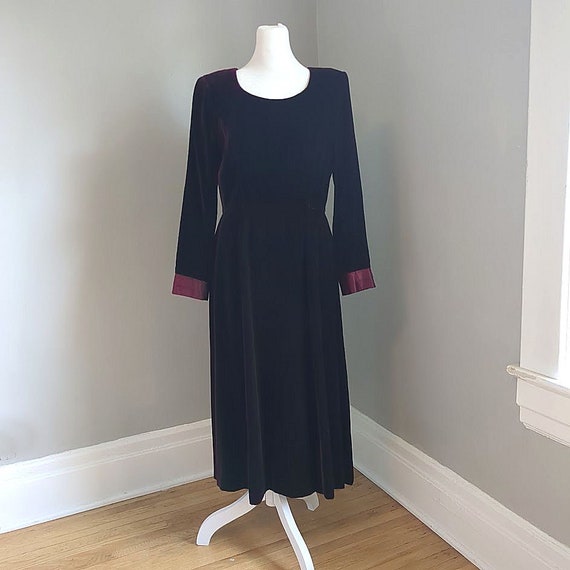 Vintage 90s Talbots Velvet Dress Midi Babydoll Ma… - image 2