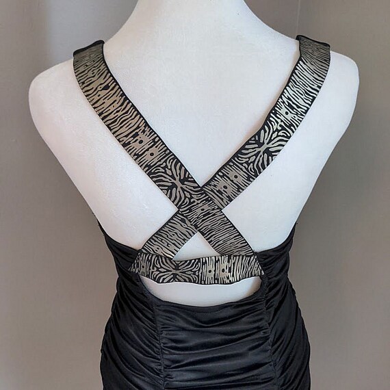 Vintage Y2K Halter Dress Ruched Bodycon Black Tig… - image 6