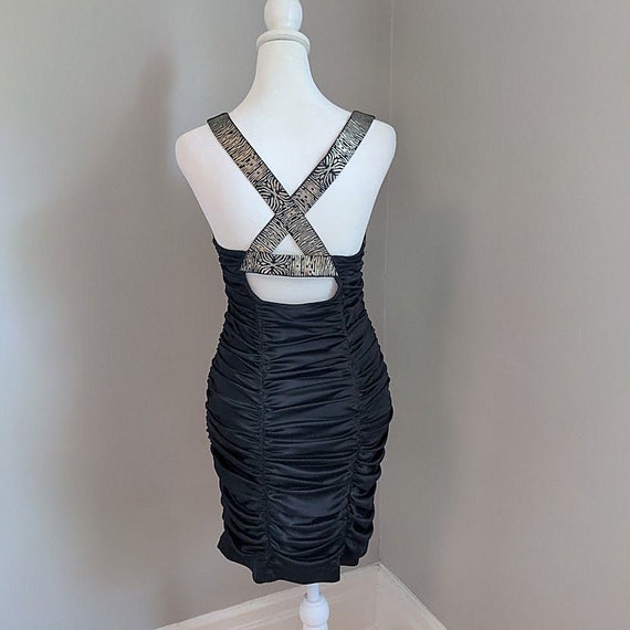 Vintage Y2K Halter Dress Ruched Bodycon Black Tig… - image 2