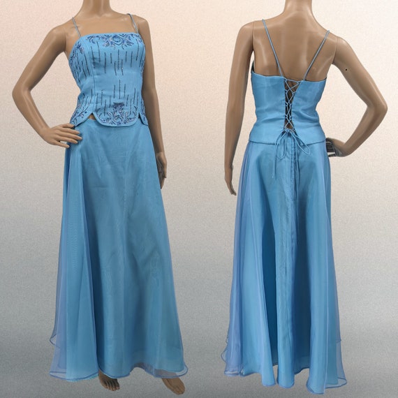 Vintage y2k Prom Dress 2 Piece Beaded Sequion Mer… - image 2