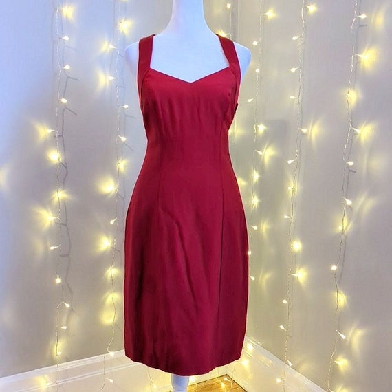 Vintage 90s Niki Livas Mini Dress Red Satin Rhine… - image 2