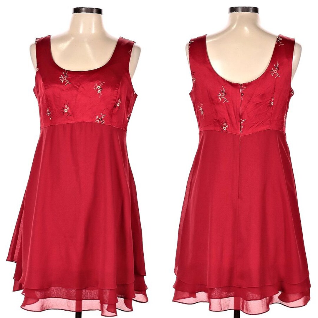 Vintage 1990 Dress Babydoll Dress 90s CDC Evening Satin Beaded Empire