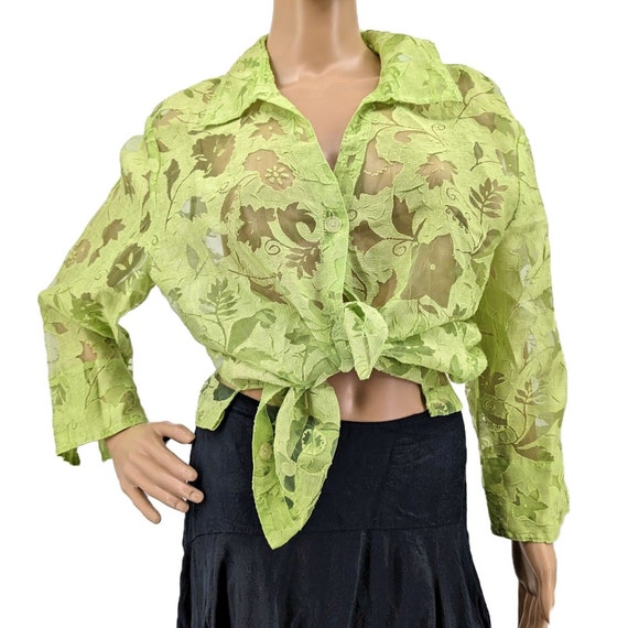 Vintage 2000s y2k Erin London Bright Green Shirt … - image 1