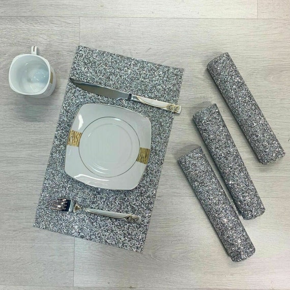 Silver Placemat Dining Table Mat Tableware Dinner Sparkly Etsy