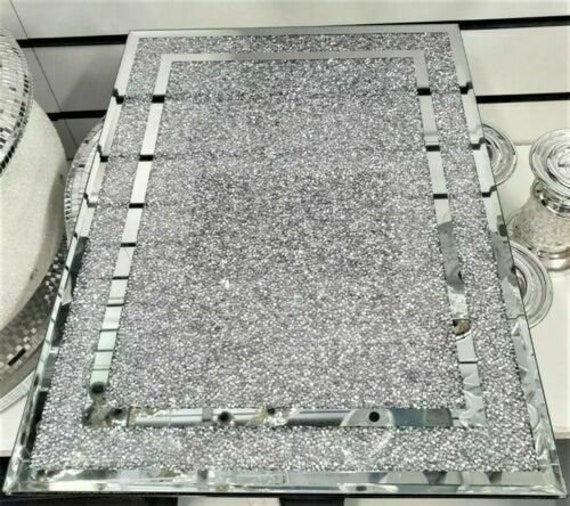 Large Silver Diamond Crushed Crystal Filled Chopping Serving Board Kitchen Gift