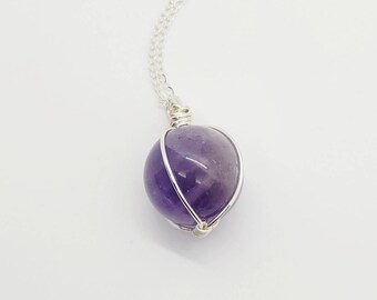Amethyst Sphere Necklace: Sterling Silver Healing Crystal Pendant