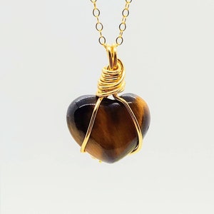 Tiny Tiger Eye Necklace – Capricorn Birthstone Crystal – Gold Wire Wrapped Protection Pendant – Ethically Sourced Spiritual Gift