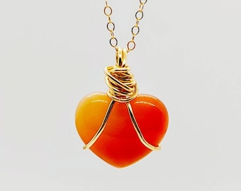 Carnelian Heart Necklace: 14K Gold Filled Crystal Pendant - Ethically Sourced