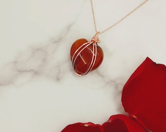 Carnelian Crystal Necklace | 14K Rose Gold Filled | Heart Shaped | Healing Moon | Full Moon | Pendant | Crystal Necklace | Mother's Day