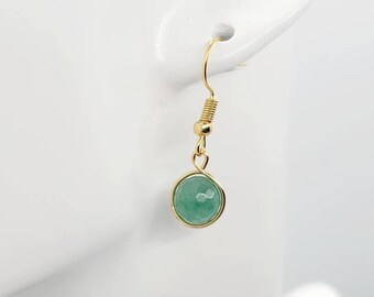18K Gold Aventurine Earrings: Green Crystal Healing Jewelry