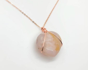 Collar de cristal de ágata con flores: chapado en oro rosa de 14 quilates, joyería curativa