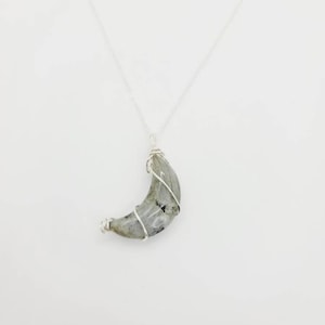 Labradorite Necklace | Crescent Crystal | Crystal Cord Necklace | Sterling Silver | Crescent Moon Crystal Necklace | Healing Crystal Jewelry