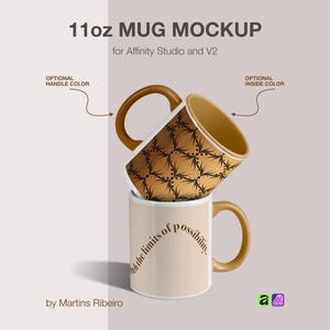 Affinity Mug Mockup: 11oz Customizable Handle & Interior (Digital Download)