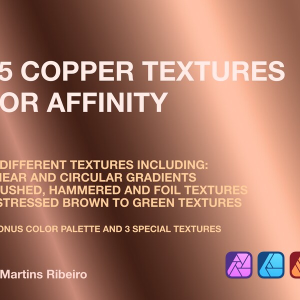 Copper textures for Affinity including linear, circular, foil, hammered and distressed textures