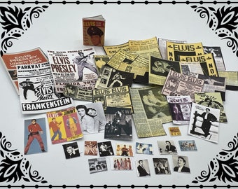 Elvis Memorabilia Papers Set 1/12 Dollhouse Miniatures Printable Digital Download