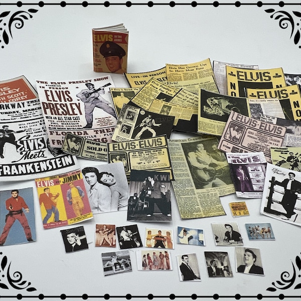 Elvis Memorabilia Papers Set 1/12 Dollhouse Miniatures Printable Digital Download