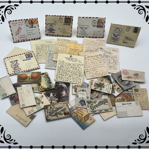 Vintage authentieke mail en brieven 1/12 Dollhouse miniatuur afdrukbare digitale download