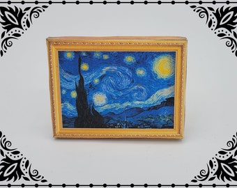 Starry Night Van Gogh Framed Painting 1/12 Dollhouse Miniature Printable Digital Download